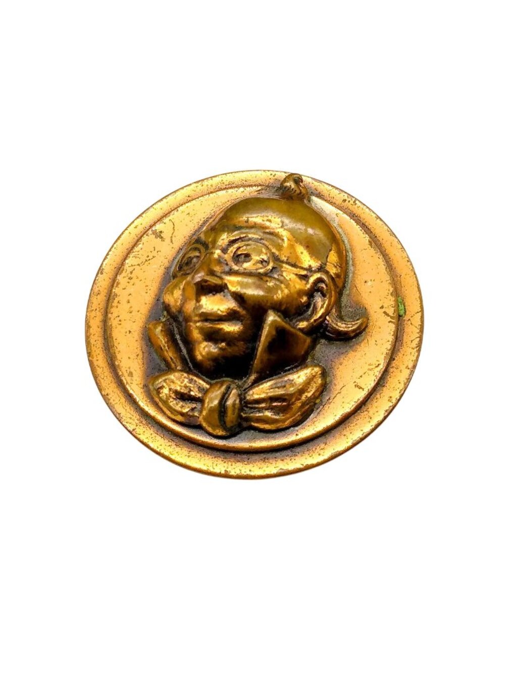 Antique Mr. Pickwick Copper Brooch Pin with Raised Design – Vintage Collectible